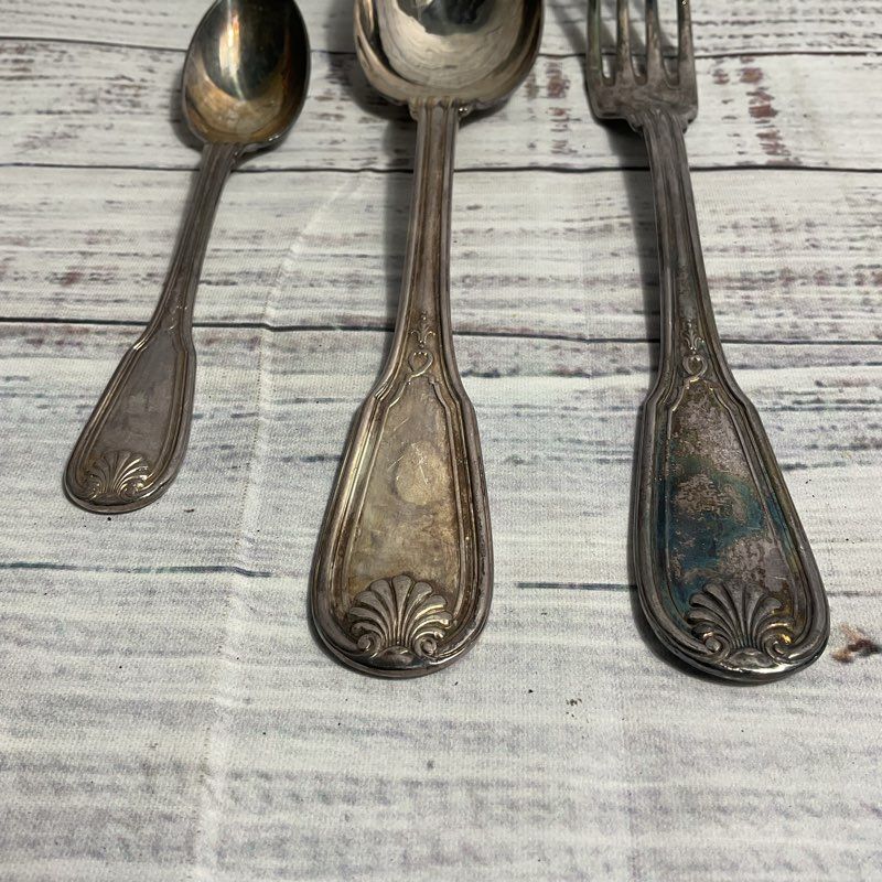 VTG. Ercuis Maintenon Shell Coquille Silver Plate Flatware 3 Pc. Serving Set