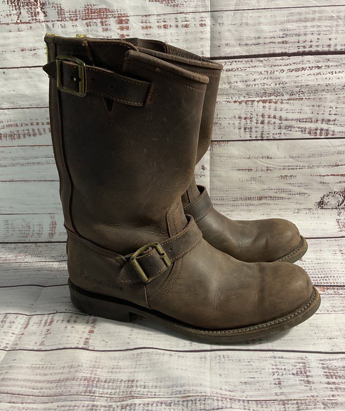 PRIMEBOOTS Engineer Boot Women Brown Leather Biker Belted Buckle Dainite 3 1/8