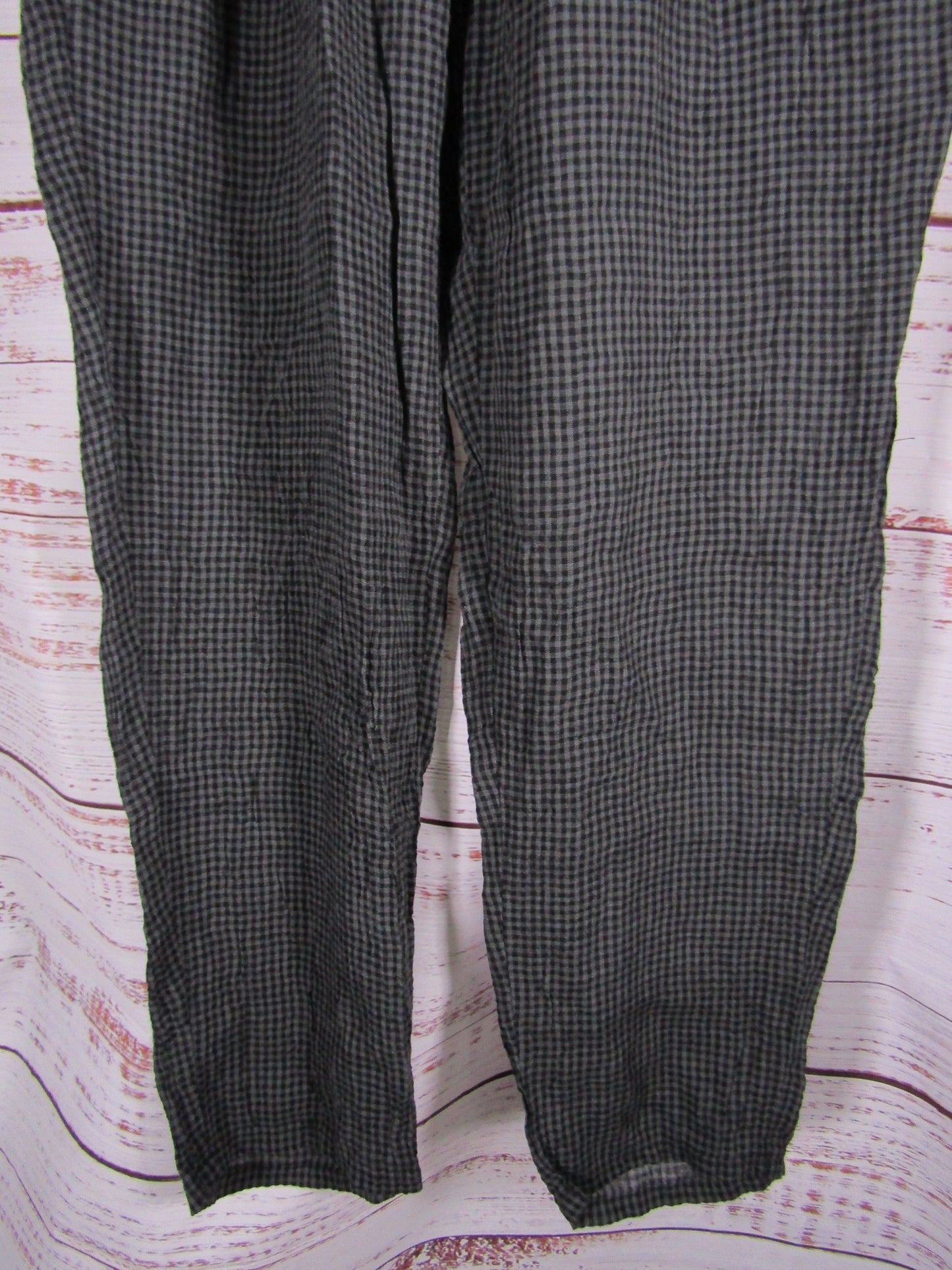 Eileen Fisher Women's Gray Microcheck Organic Linen Pants Size S