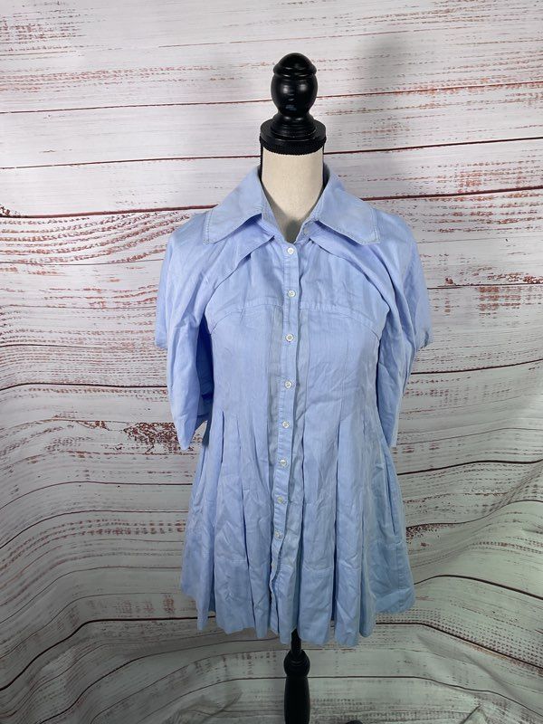 Pinko Women's Blue Poplin Loose Sleeve Short Button Dress Size S US