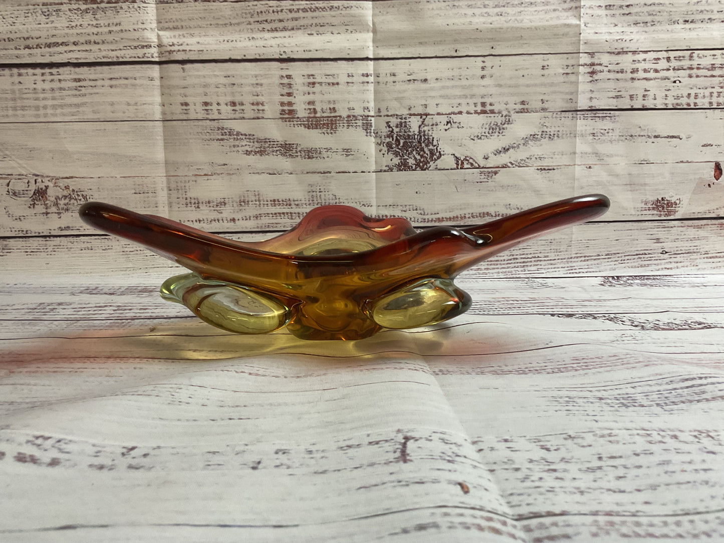 Amber Gradient Tri Tip Glass Art Bowl