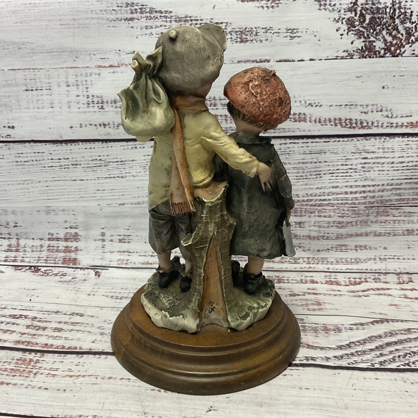 G. Armani 2 Boys Standing next to a Stump Ceramic Pottery
