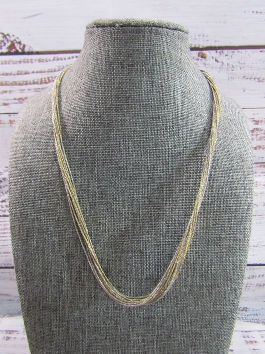 Two Tone Multi-Strand Sterling Silver Chain Necklace