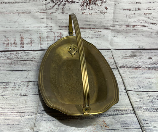 Vintage Oval Decorative Etched Engraved Tray Brass