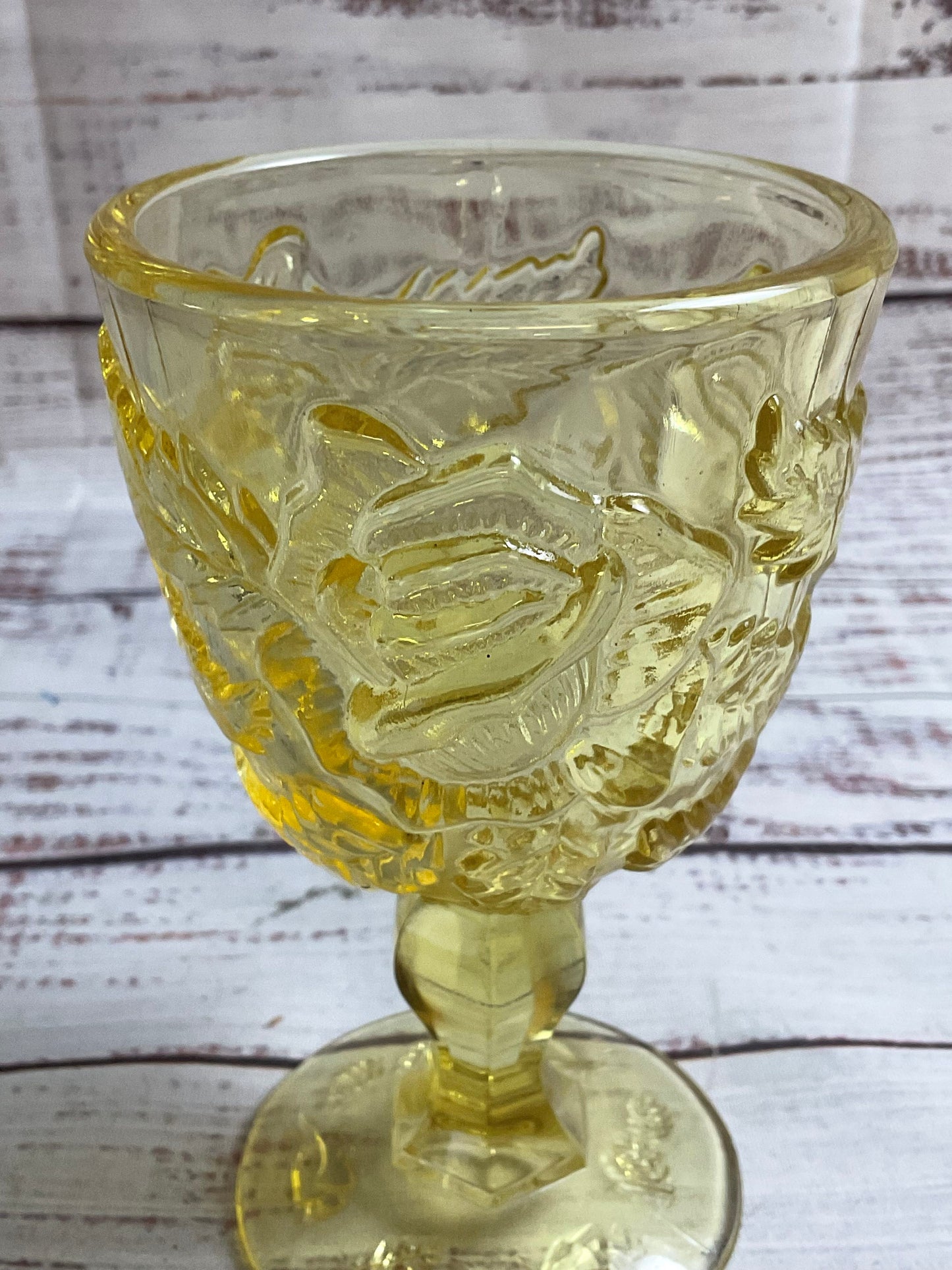VintageMadonna Inn Yellow Glass Rose Wine Goblet