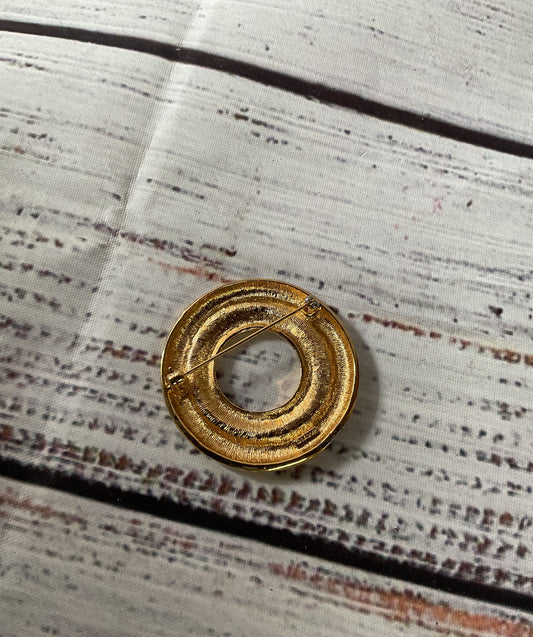 MONET Gold Tone Vintage Round Brooch
