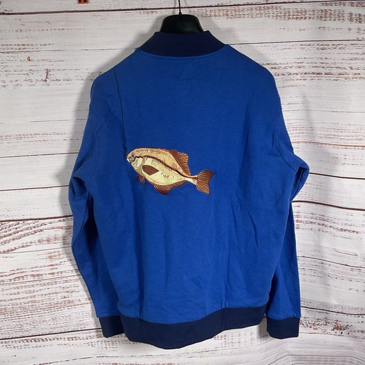 NWT Dinner Service NY Gone Fishing Royal Blue Fleece Henley Sweater Size Medium