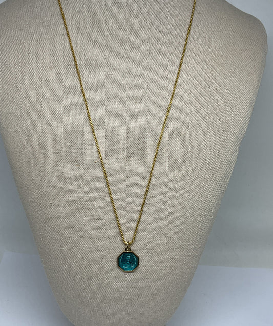 Italy Gold Tone Sterling Silver Enameled Pendant Chain Necklace