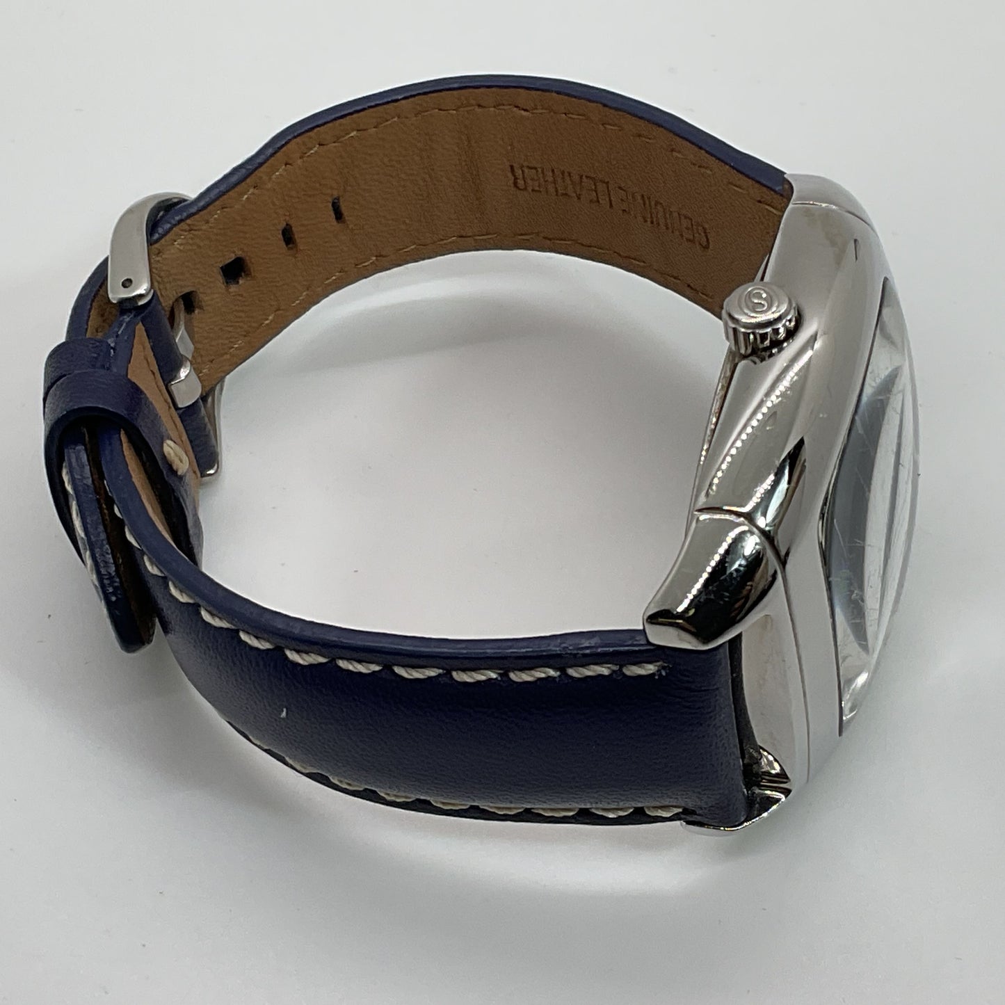 STUHRLING Men's Stainless Princeton II Blue Leather Band Quartz Watch