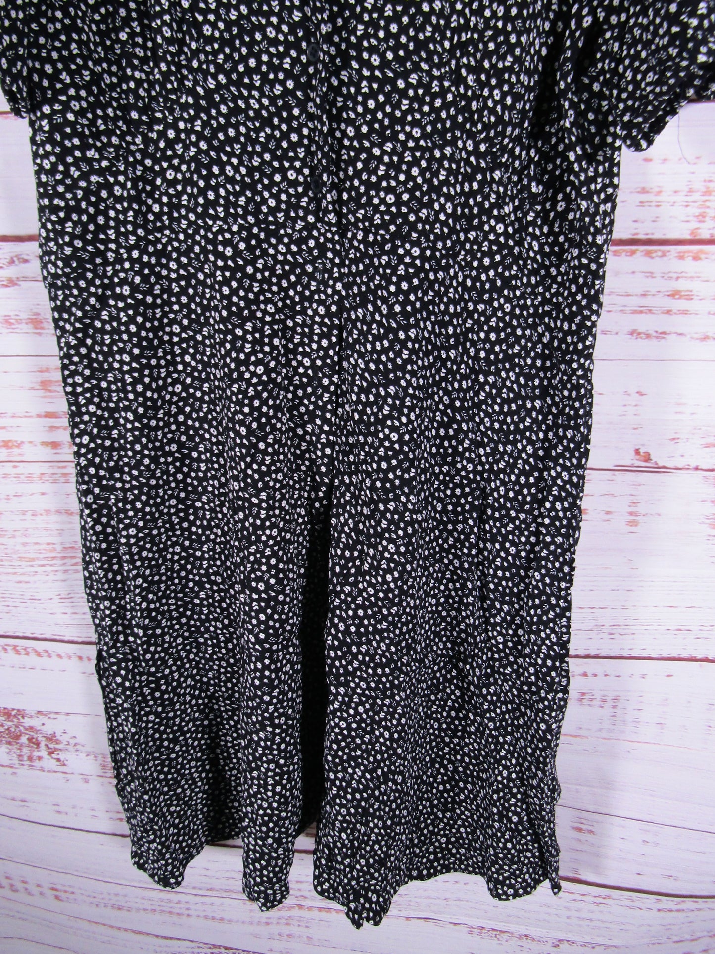& Other Stories Women's Black Floral Short Sleeve V-Neck Dress Size 12