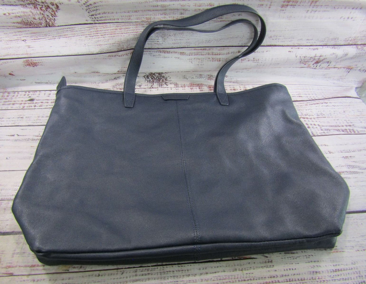 Leatherology Downtown Women's Navy Blue Leather Tote Shoulder Bag Monogrammed CK