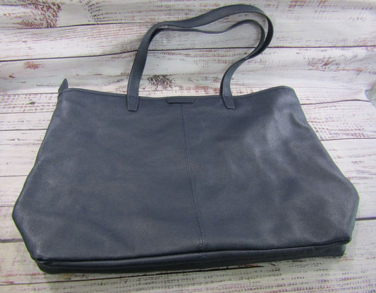 Leatherology Downtown Women's Navy Blue Leather Tote Shoulder Bag Monogrammed CK