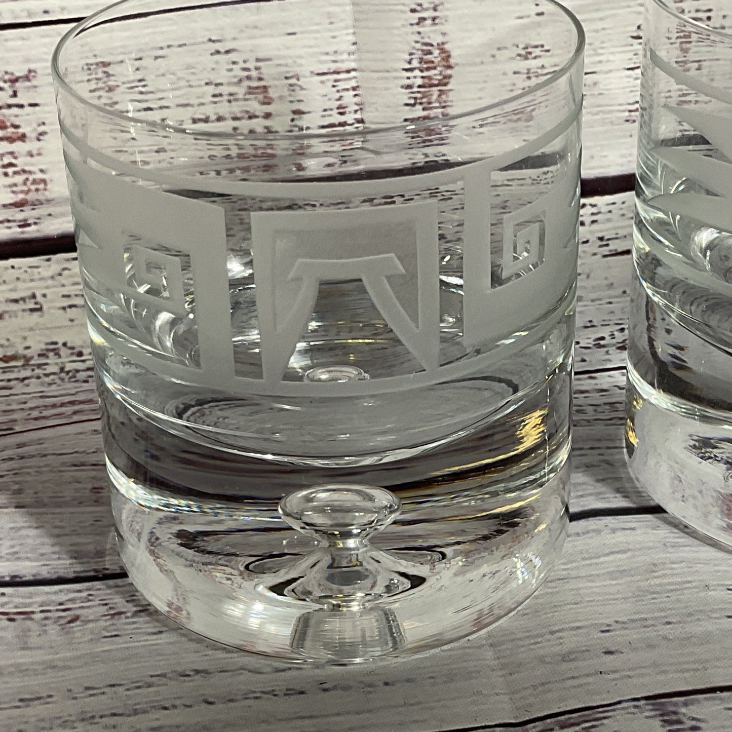 Set of 2 PERRY COYLE Etched Lowball Glassware