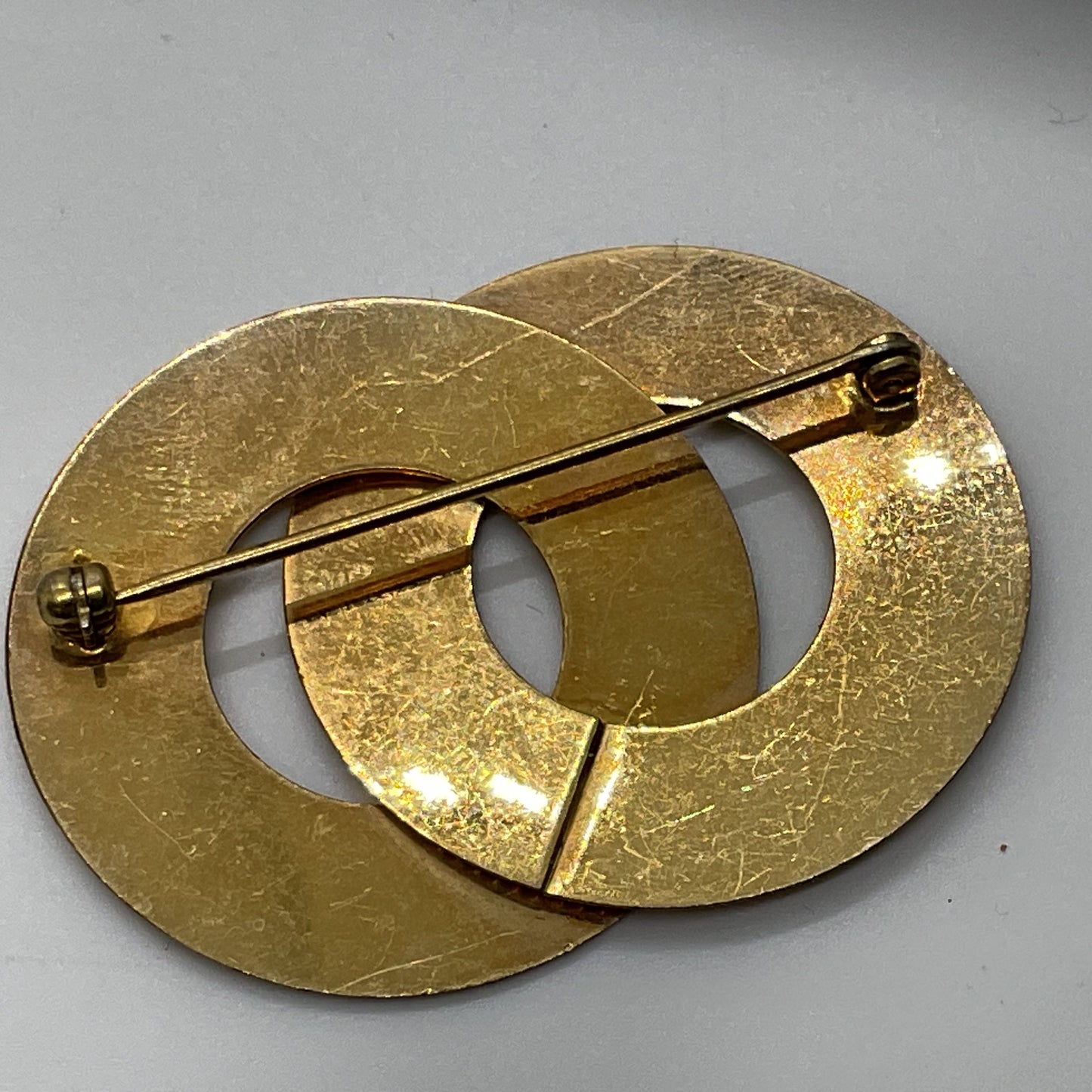 Signed VTG. 12K Gold Filled Double Ring Brooch- 1.25" x 1.75"