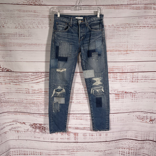 Moussy Laurel Blue Denim Patchwork Distressed Jeans Pants - Size 25