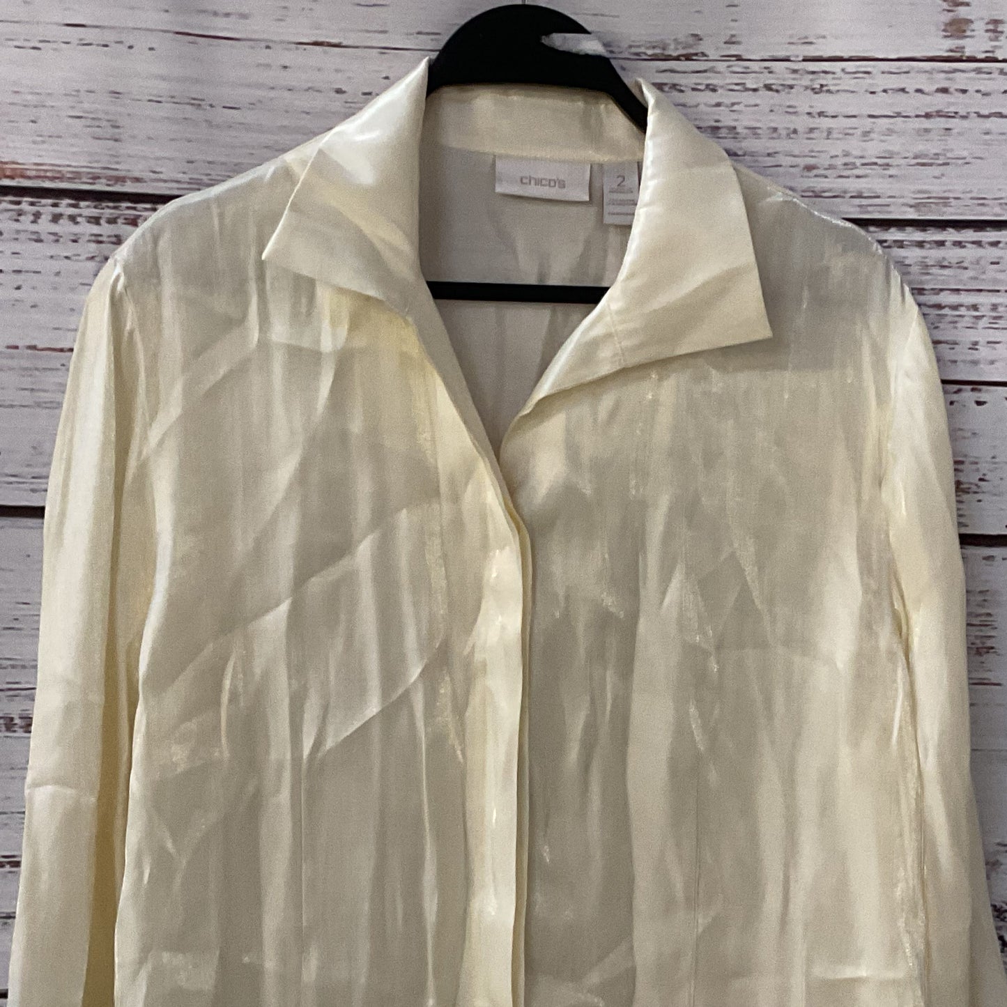 NWD CHICO'S Women's Shimmer Ivory Long Sleeve Blouse- SZ 2 (DEFECT)