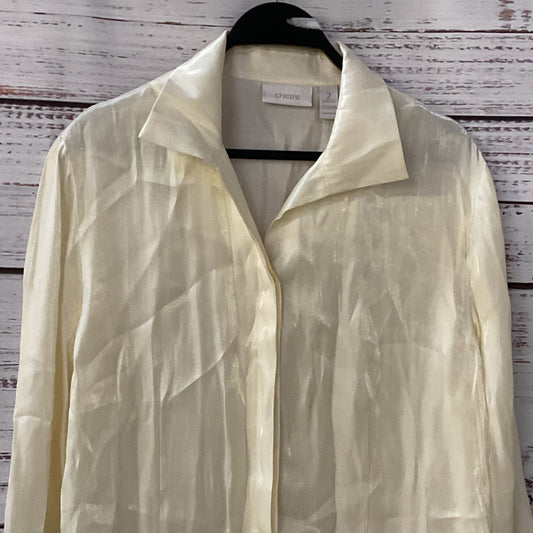 NWD CHICO'S Women's Shimmer Ivory Long Sleeve Blouse- SZ 2 (DEFECT)