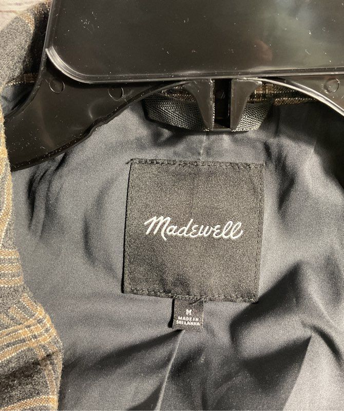 Madewell Women's Wool Blend Black & Brown Plaid Suit Jacket Blazer Size M