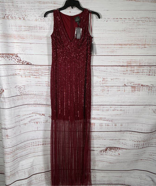 NWT Adrianna Papell Ruby Beaded Long Dress with fringe bottom Size 2 Retail $349
