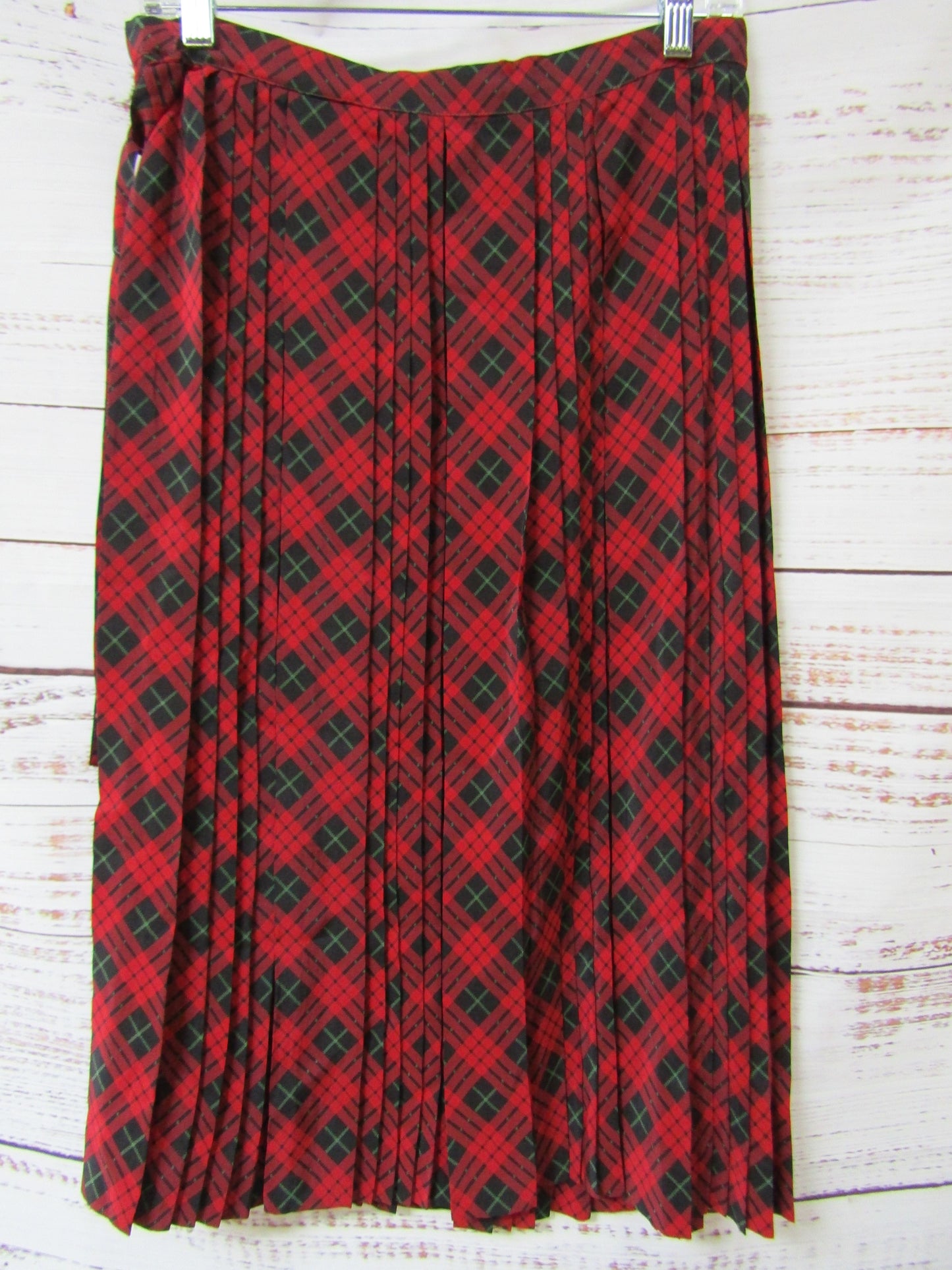 Vintage Adolfo at Saks Fifth Avenue Women's Red Plaid Pleated Silk Skirt