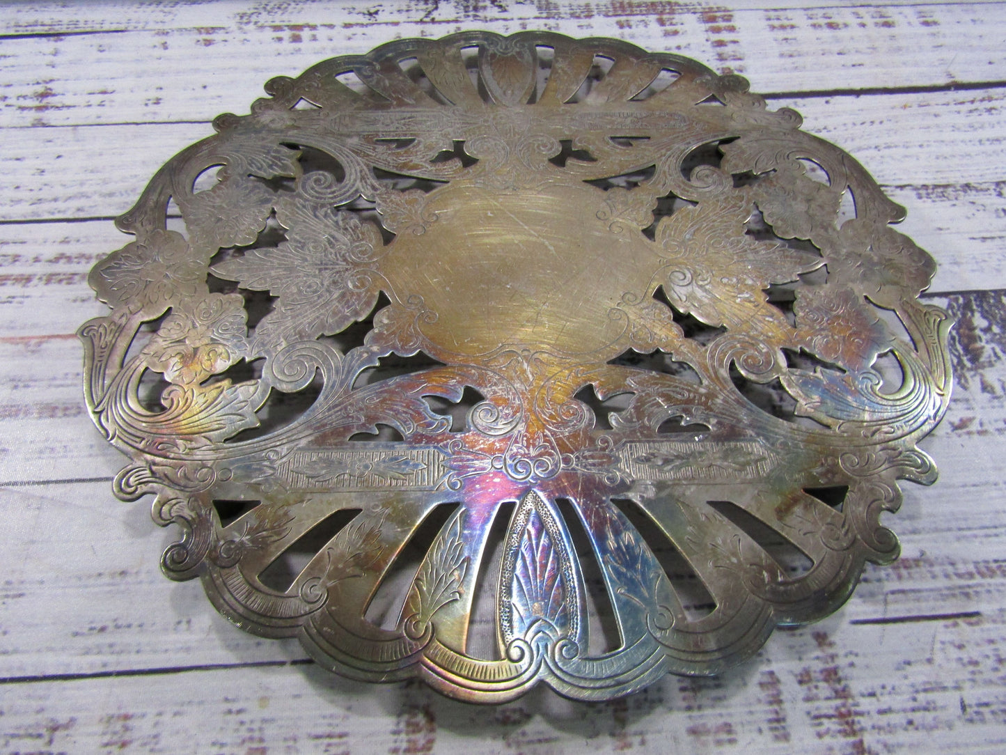 Vintage Wallace Floral Etched Silver Plated Trivet 7323