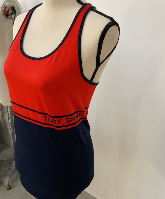 Women's Tory Burch Sport Color Block Red & Navy Tank Top Size XS