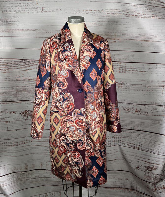NWT Women's Chicos Paisley Print Drama Coat Size 1/Size 8 Retail $199