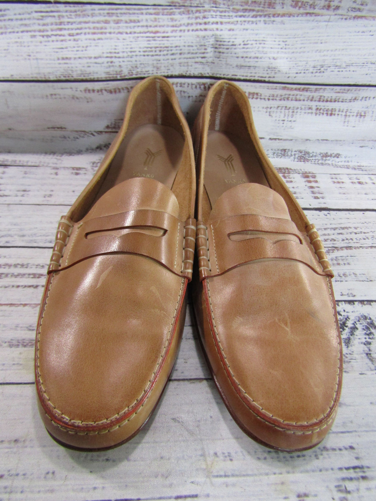 Yanko Men's Tan Leather Penny Loafers Size 7