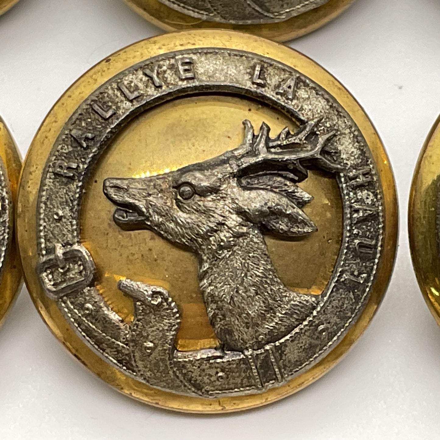 ANTIQUE SUPERIEUR France Rallye LA Haut Two Tone Deer Motif Buttons- Set of 10