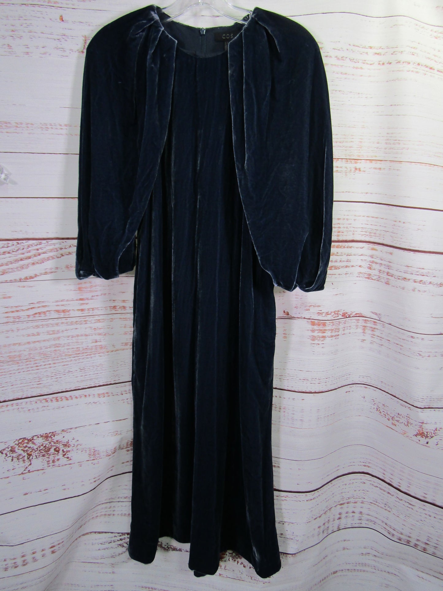 COS Women's Navy Blue Silk Blend Velvet Puff Sleeve Dress Size 8