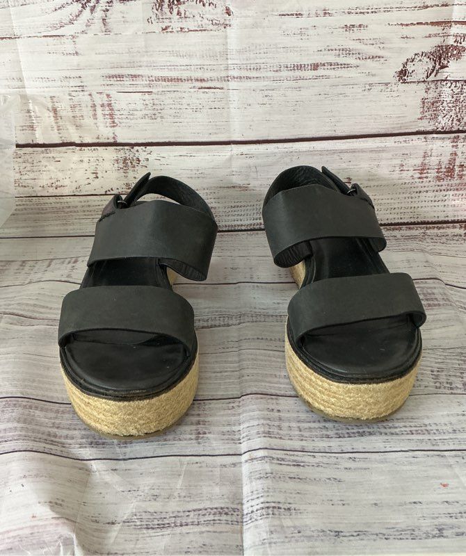 Women's Vince Janet Black Leather Platform Wedge Sandals Size 9M MSRP $295