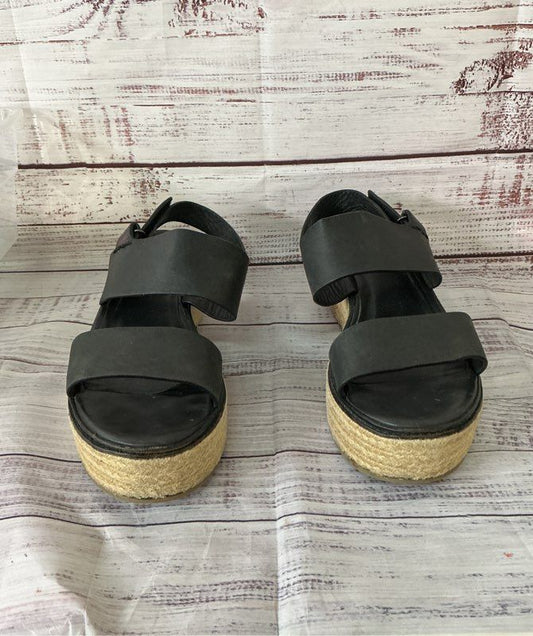 Women's Vince Janet Black Leather Platform Wedge Sandals Size 9M MSRP $295