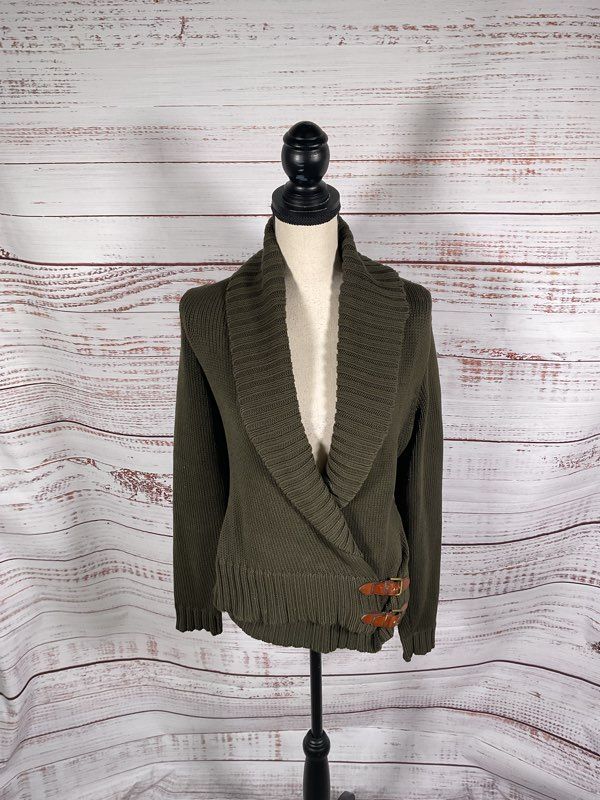 Ralph Lauren Black Label Women's Green Knit Cardigan Double Belted Size M