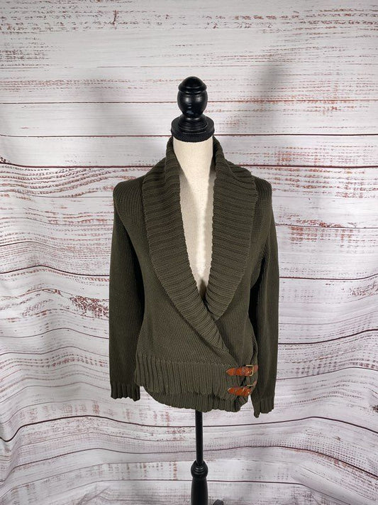 Ralph Lauren Black Label Women's Green Knit Cardigan Double Belted Size M