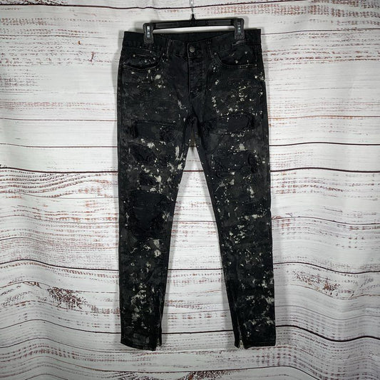 MNML Black Paint Splatter Ripped Distressed Denim Skinny Jeans Men's Size 31