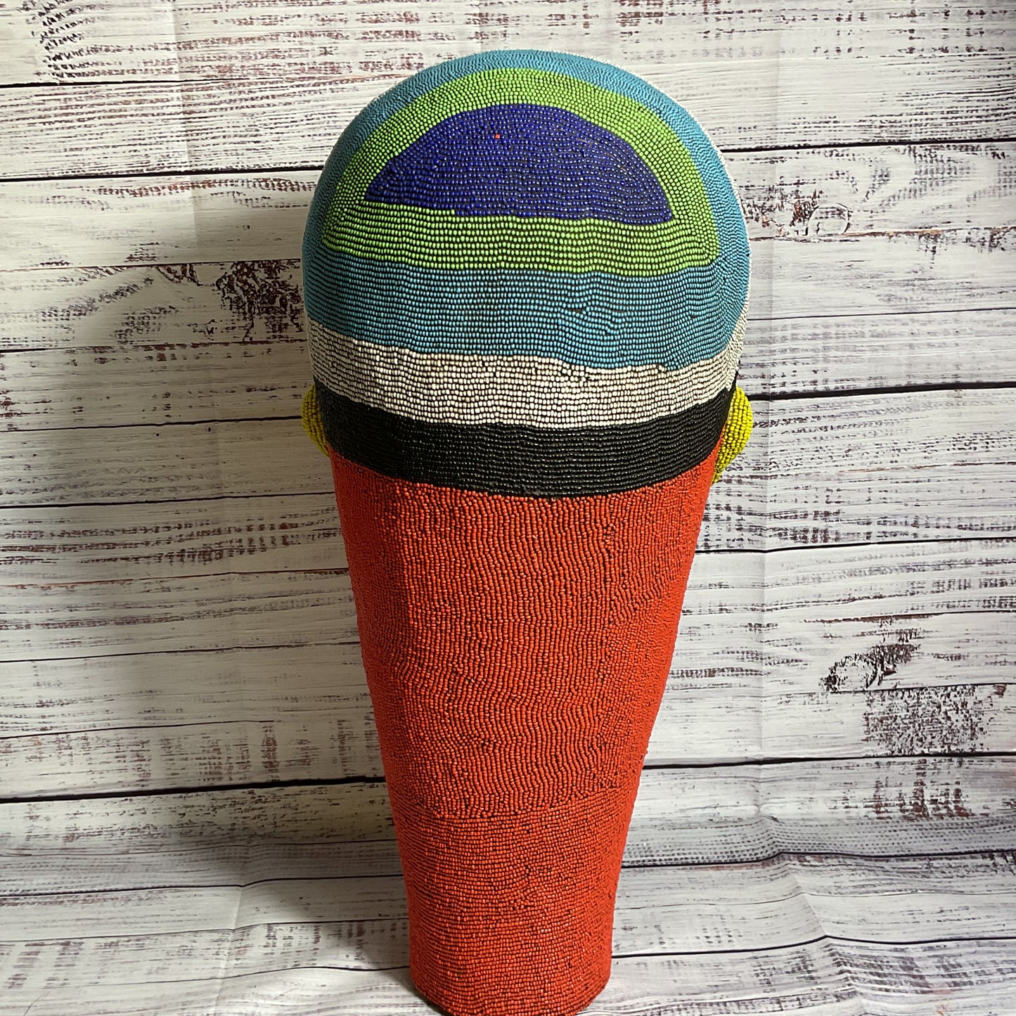 VTG. Large Cameroon African Art Bamiléké Beaded Terracotta Head- 19"