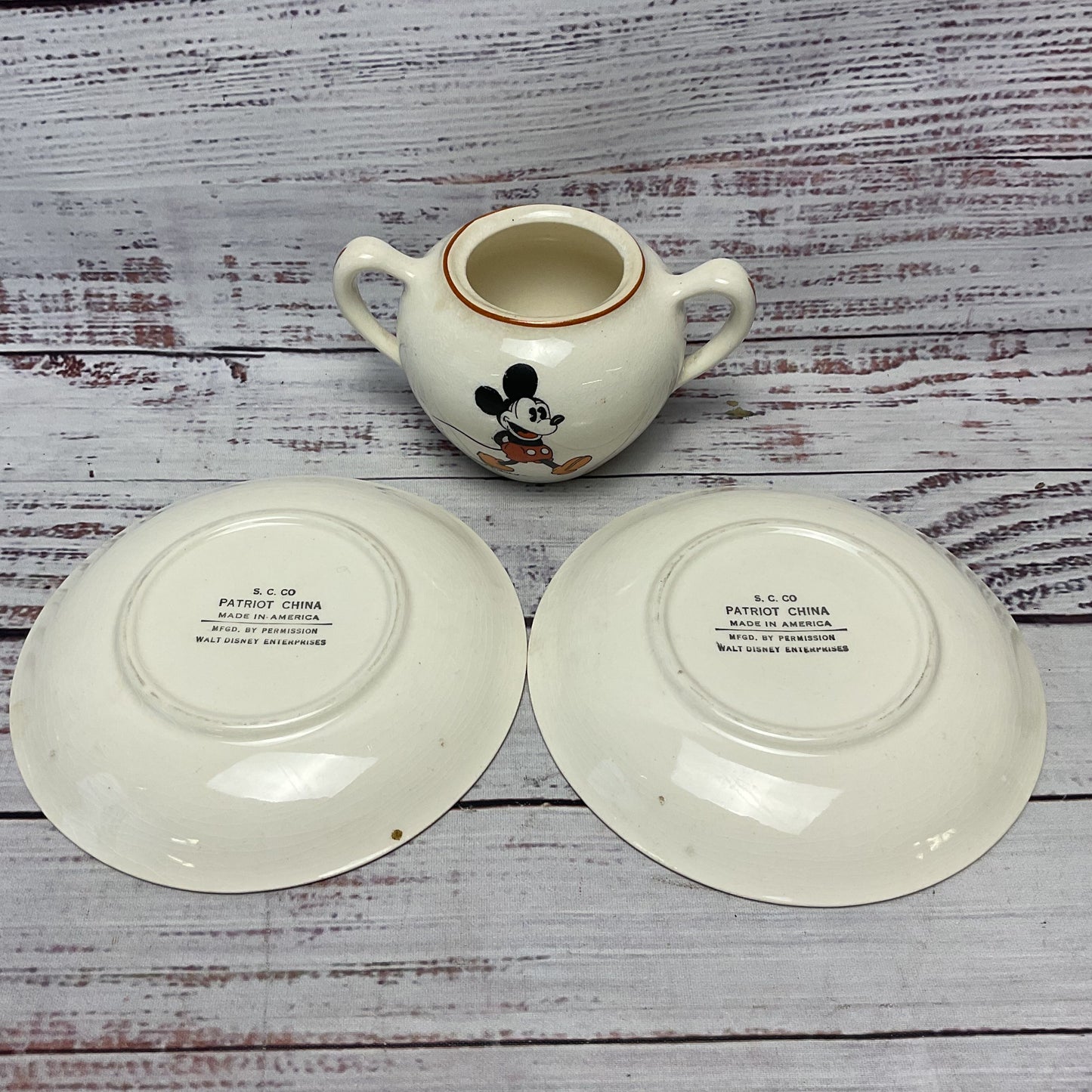 Walt Disney S.C Company Patriot China Minnie Mickey Mouse Plate And Sugar Bowl