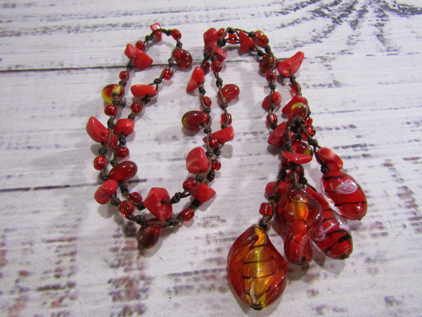 Artisan Handcrafted Murano Glass Red Coral Tied Necklace