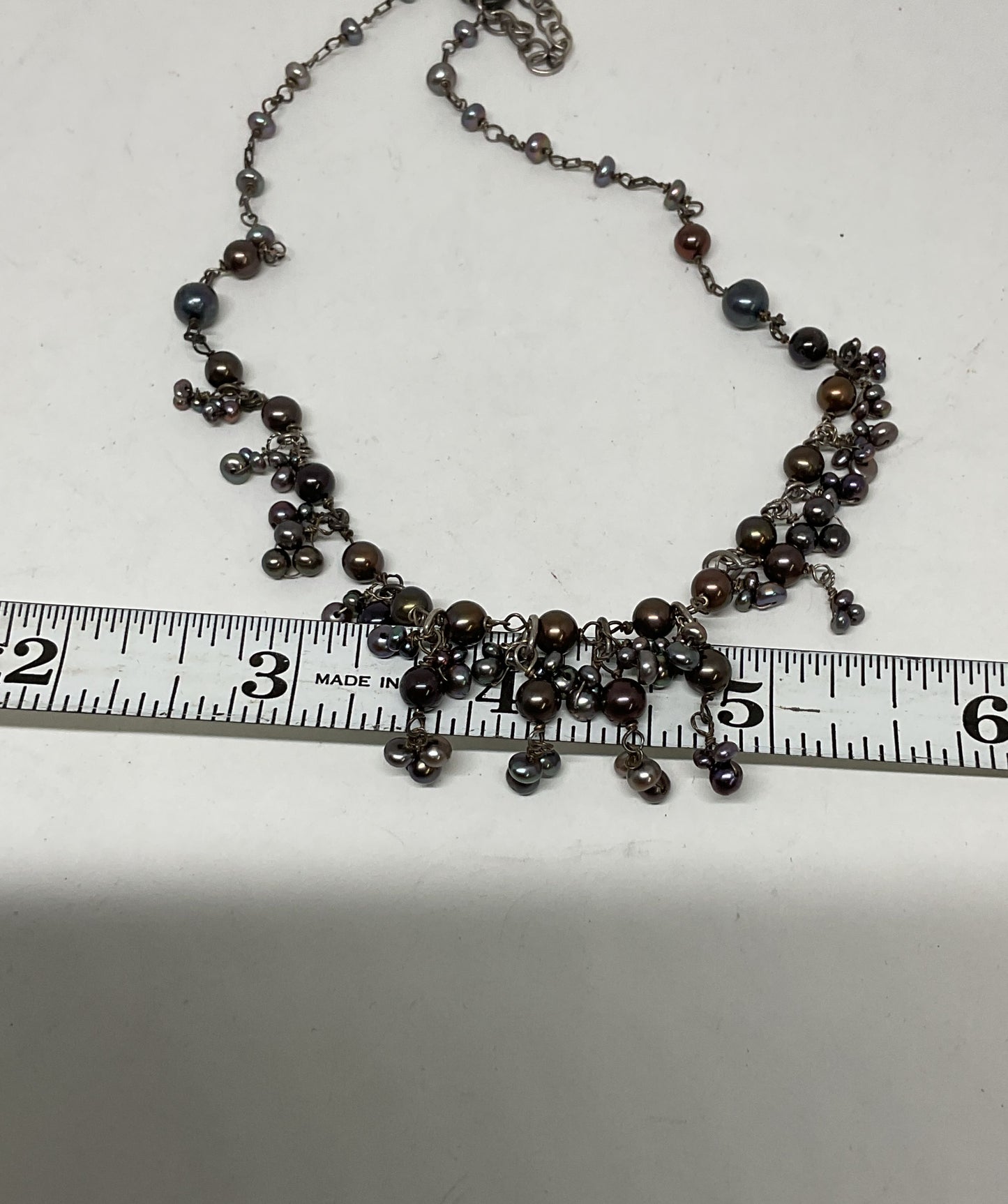 Sterling Silver Vintage Gray Pearls Beaded Necklace