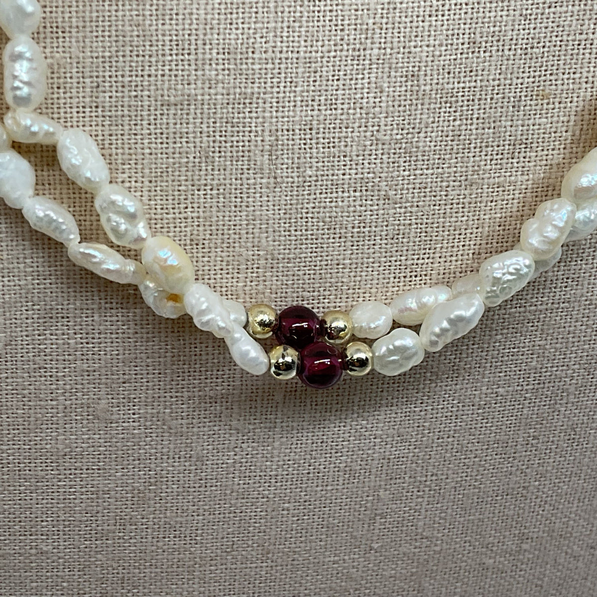 VTG. Freshwater Rice Pearl Double Strand Beaded Necklace- 20"