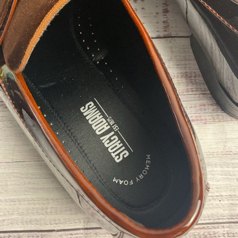 Stacy Adams Spratley Moc-Toe Brown Patent Leather Loafer Dress Shoe Men's sz 12