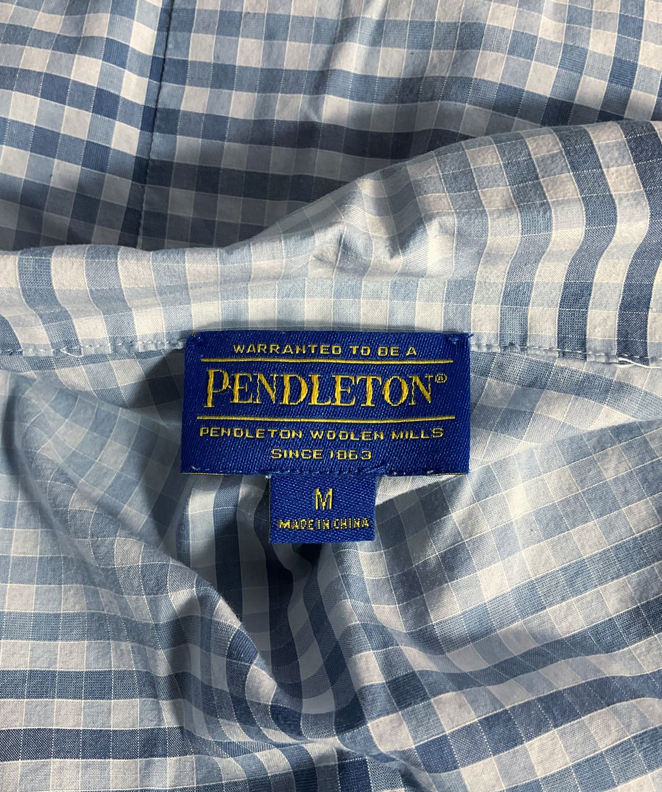 Pendleton Plaid Cotton Short Sleeve Shirt Blue M