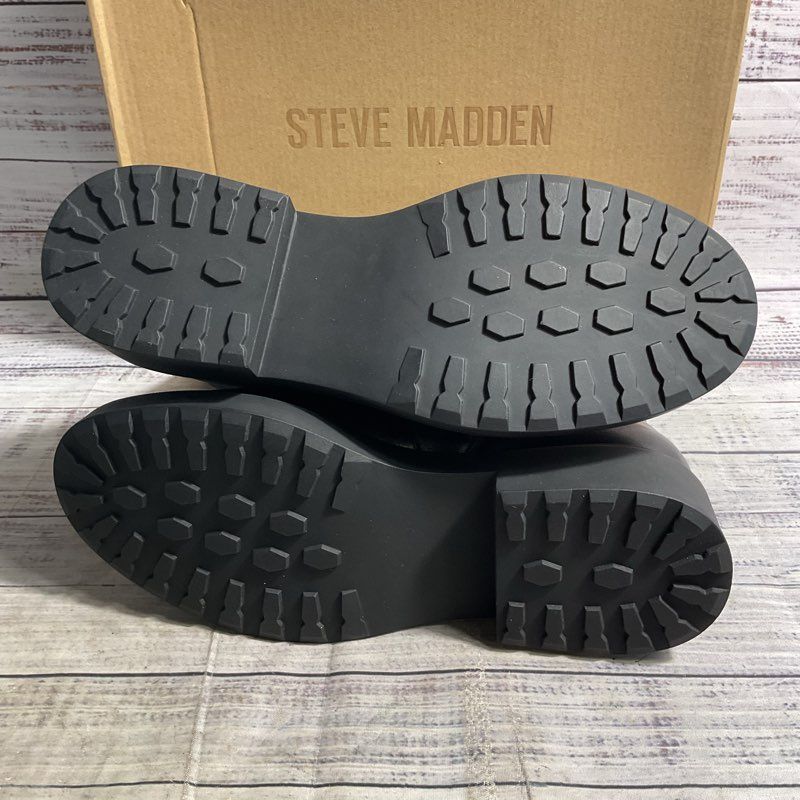 NOB Steve Madden Reade Black Leather Cap Toe Combat Boot Women's Size 9