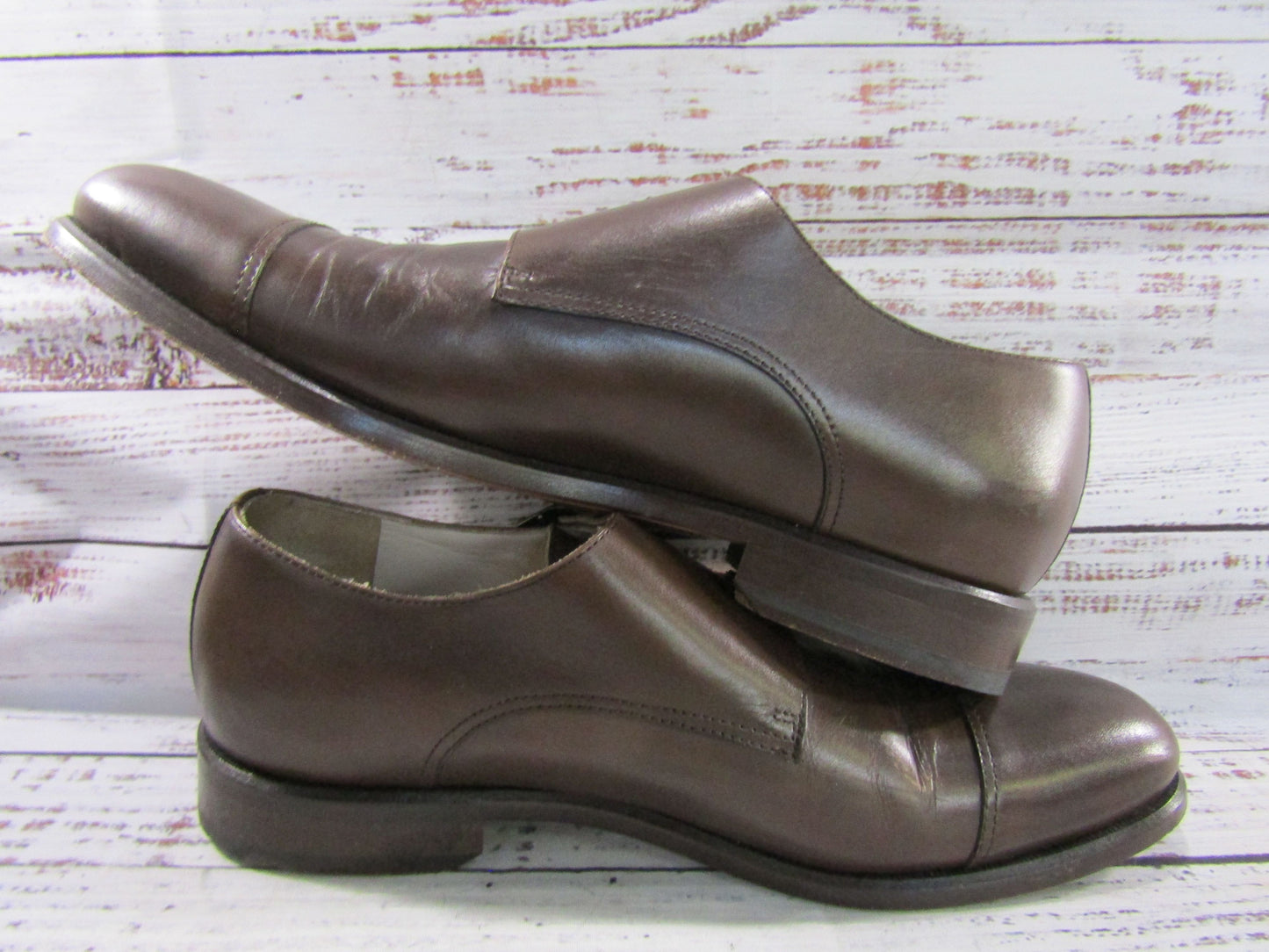 Lavo Men's Brown Leather Cap Toe Double Monk Strap Loafers Size 8