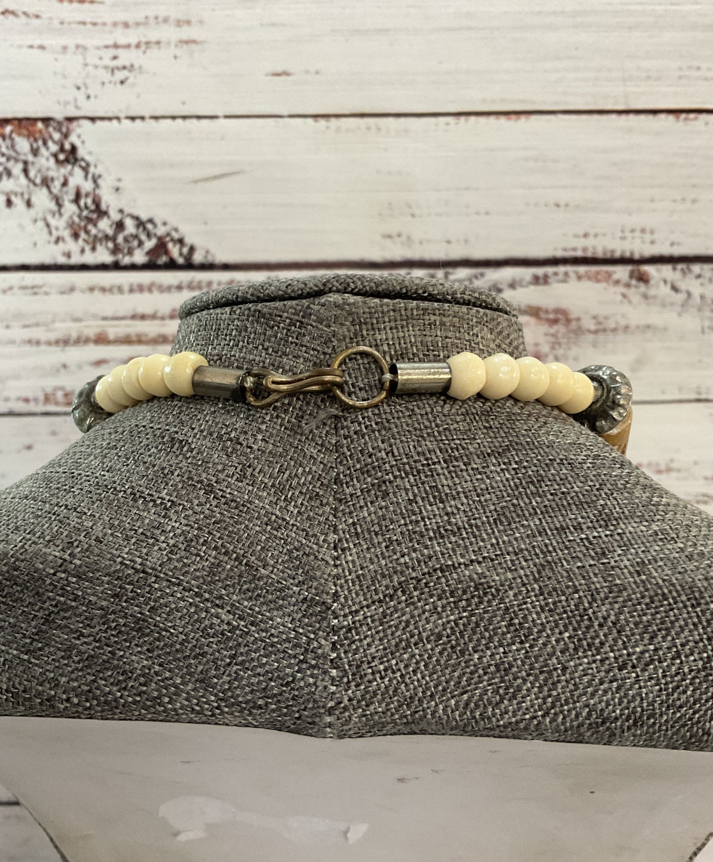 Vintage Tribal Hand Carved Soapstone Silver Plated Disc Necklace
