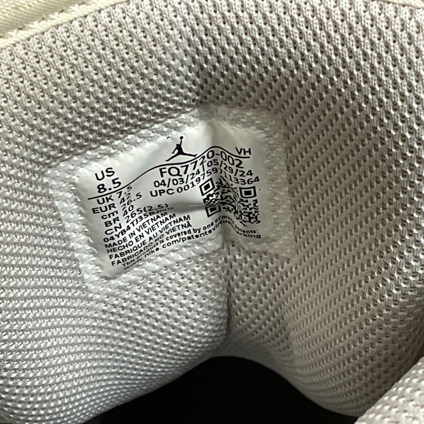 NIKE Air Jordan's 1 FQ7720-002 Men's White Gray Sneakers Shoes- SZ 8.5