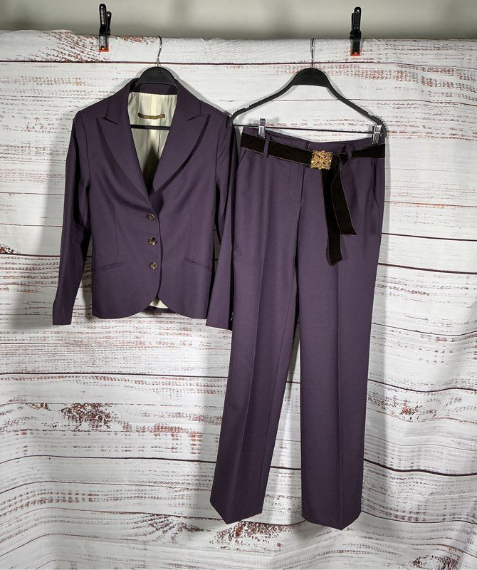 Women's Jenni Kayne Purple Wool Pant Suit with belt Size 2