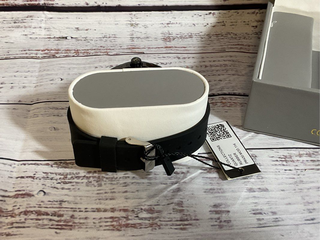 NWT F COLLECTIONS PR430 Men's Silver Tone Black Band Watch