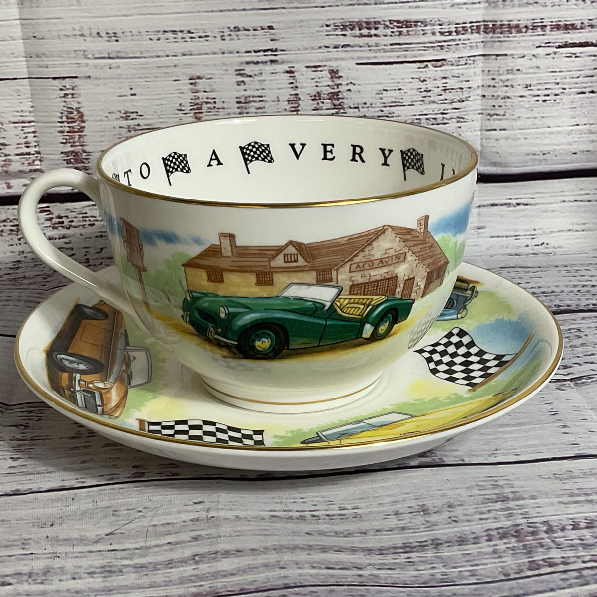 ROYAL WORCESTER VIP Breakfast Cup & Saucer- Race Cars