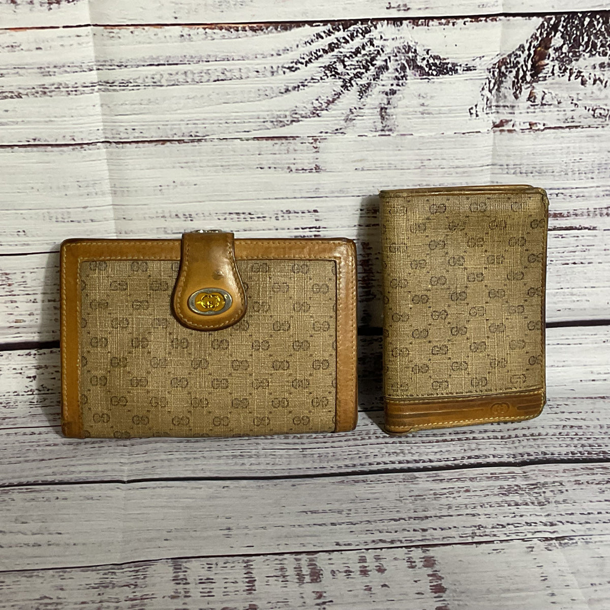 Set of 2 VTG. GUCCI Micro GG Monogram Bifold CC, Coin Wallet & CC Bifold Wallet